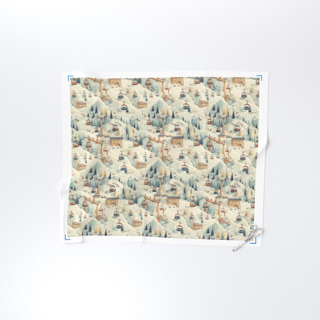 Vintage Ski Slope Cabins in Soft Pastels Fabric pastel ski slope fabric