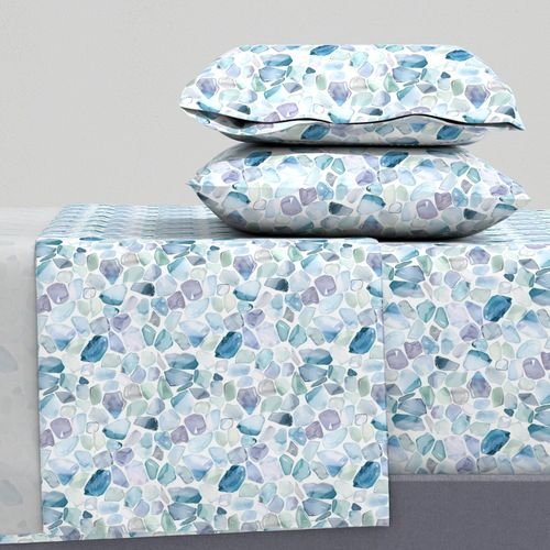 Small Blue and Lilac Shards of Tumbled and Scattered Watercolor Seaglass Decor Collection Home Styling Collection organic shapes sheet set design