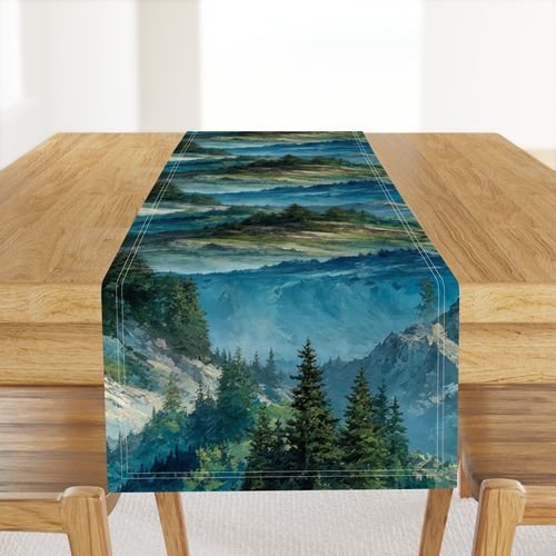 Olympic National Park Summer Watercolor Mountain Landscape Interior Collection Interior Collection mountains table runner design