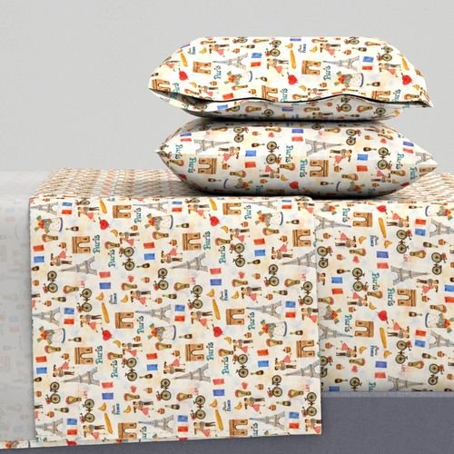 Adorable Whimsical Watercolor Paris Motifs with Eiffel Tower Interior Collection Home Decor Collection eiffel tower sheet set design