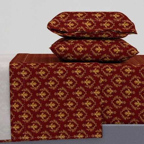 Small Napoleonic Royal Bee and Laurel Wreath Pattern on Crimson Red Home Styling Collection Home Styling Collection crimson red sheet set design