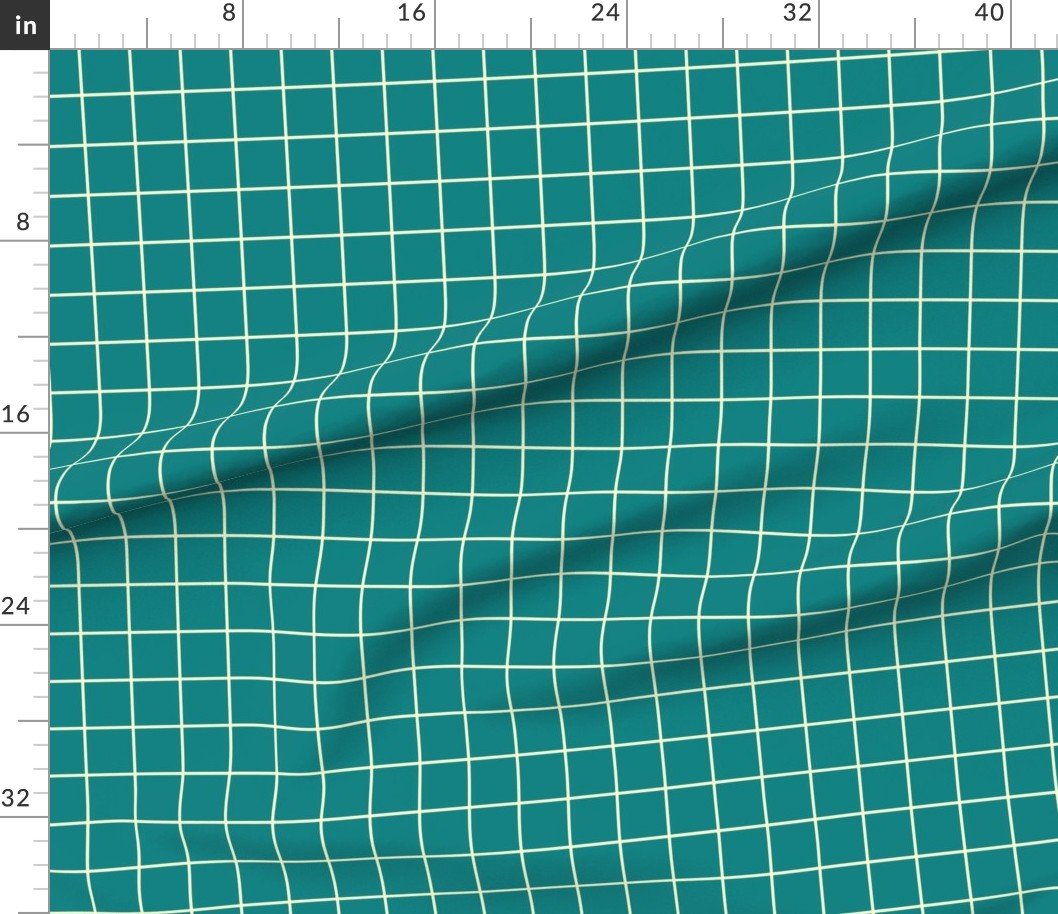 Classic Cream White and Teal 2 Inch Grid Interior Collection Home Styling Collection 2 inch geometric fabric