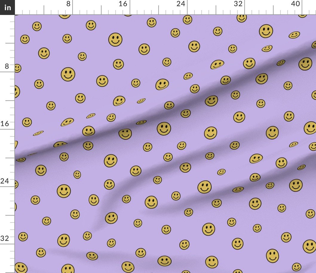 Retro Yellow Smiley Faces on Lavender Home Styling Collection Design Collection happy faces fabric