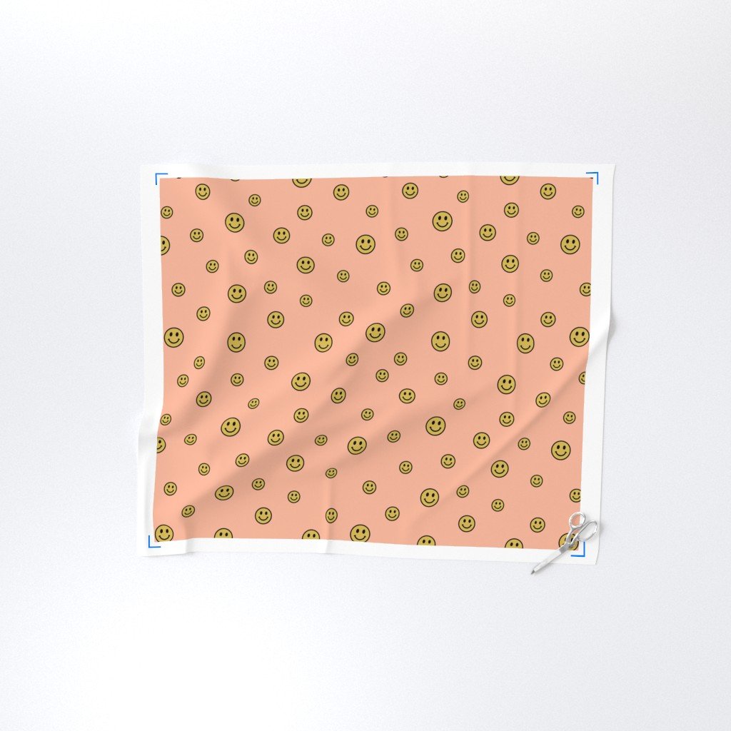 Retro Yellow Smiley Faces on Peach Interior Collection Decor Collection happy faces fabric