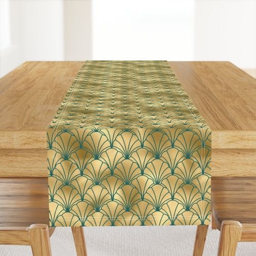 Teal and Faux Gold Foil Vintage Art Deco Scallop Shell Pattern Home Decor Collection Design Collection art deco table runner design