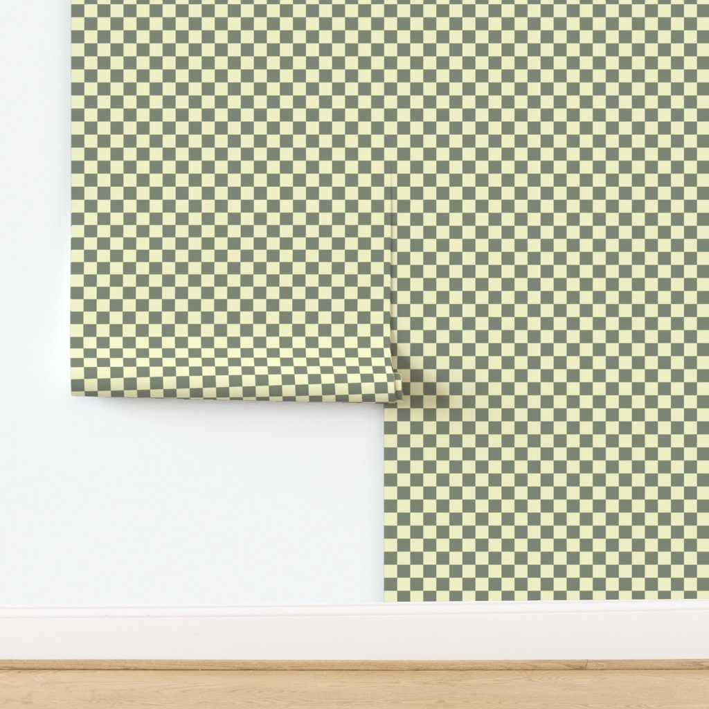 Classic Sage Green and Cream White 1 Inch Check Wallpaper design