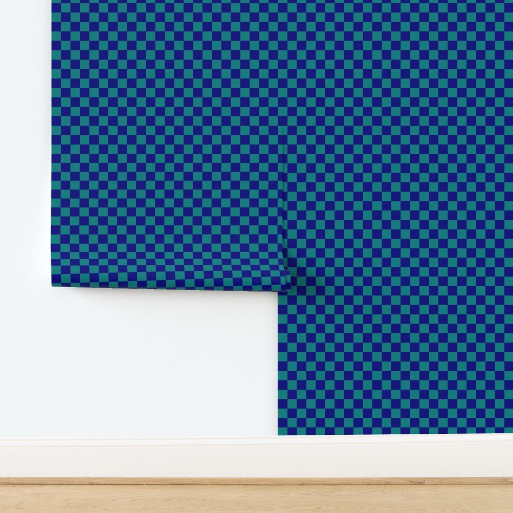 Classic Navy and Teal 1 Inch Check Wallpaper design