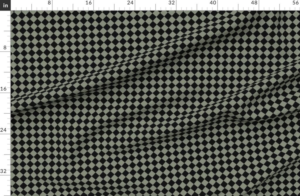 Sage Green and Black 1 Inch Diagonal Check Fabric design