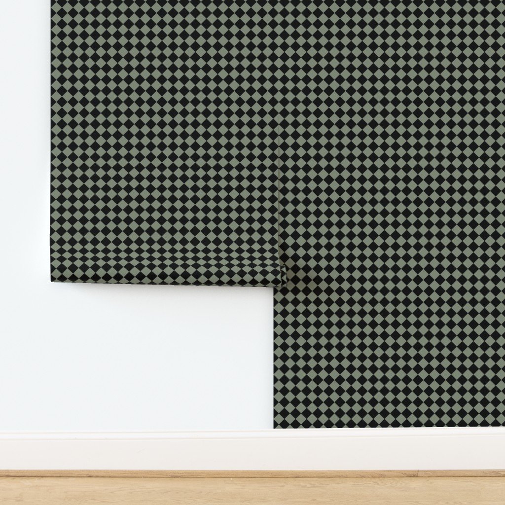 Sage Green and Black 1 Inch Diagonal Check Wallpaper design
