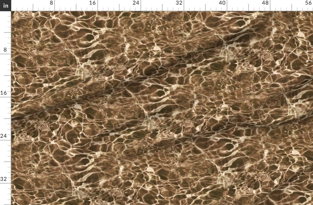 Tulum Beach Sunlit Water Ripples in Olive Brown Fabric design
