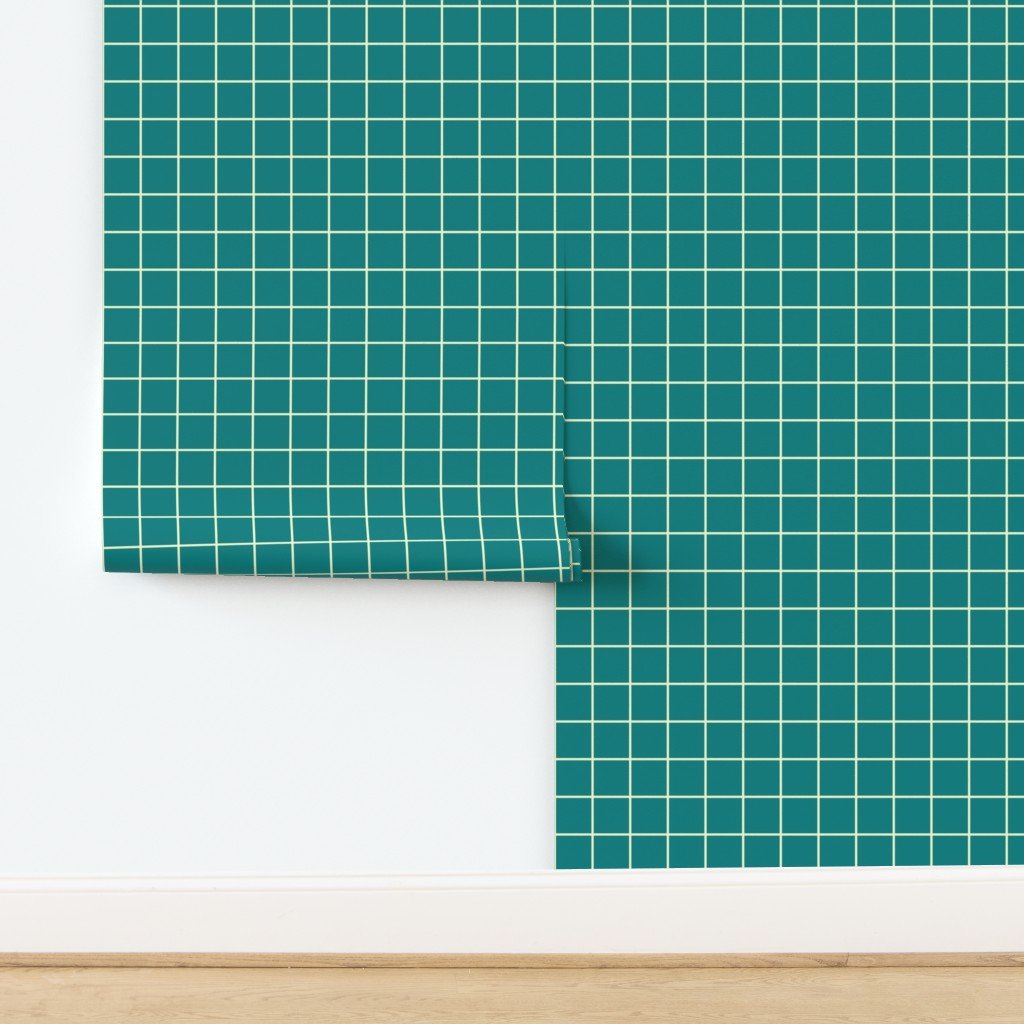 Classic Cream White and Teal 2 Inch Grid Interior Collection design