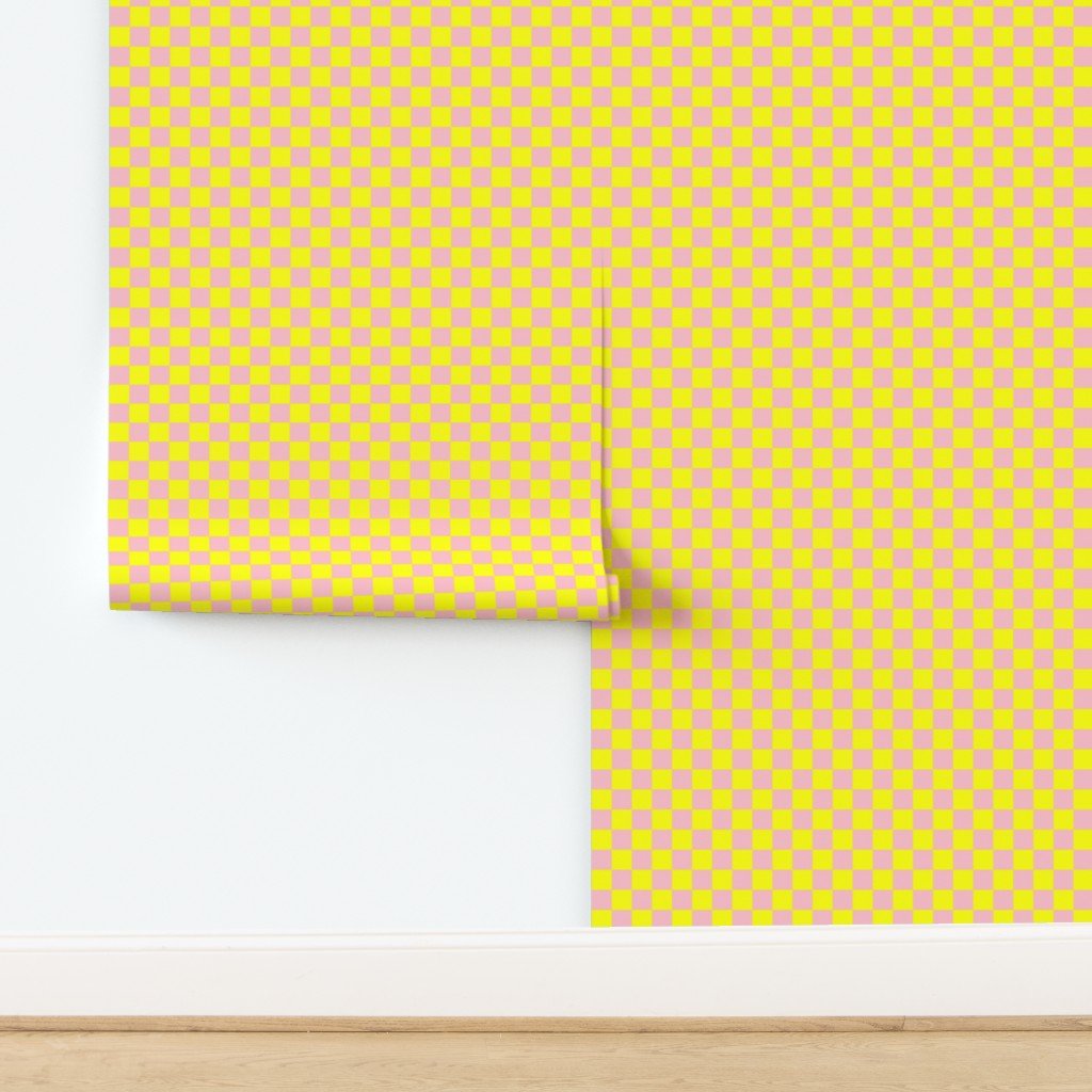 Classic Pink and Yellow 1 Inch Check Wallpaper design
