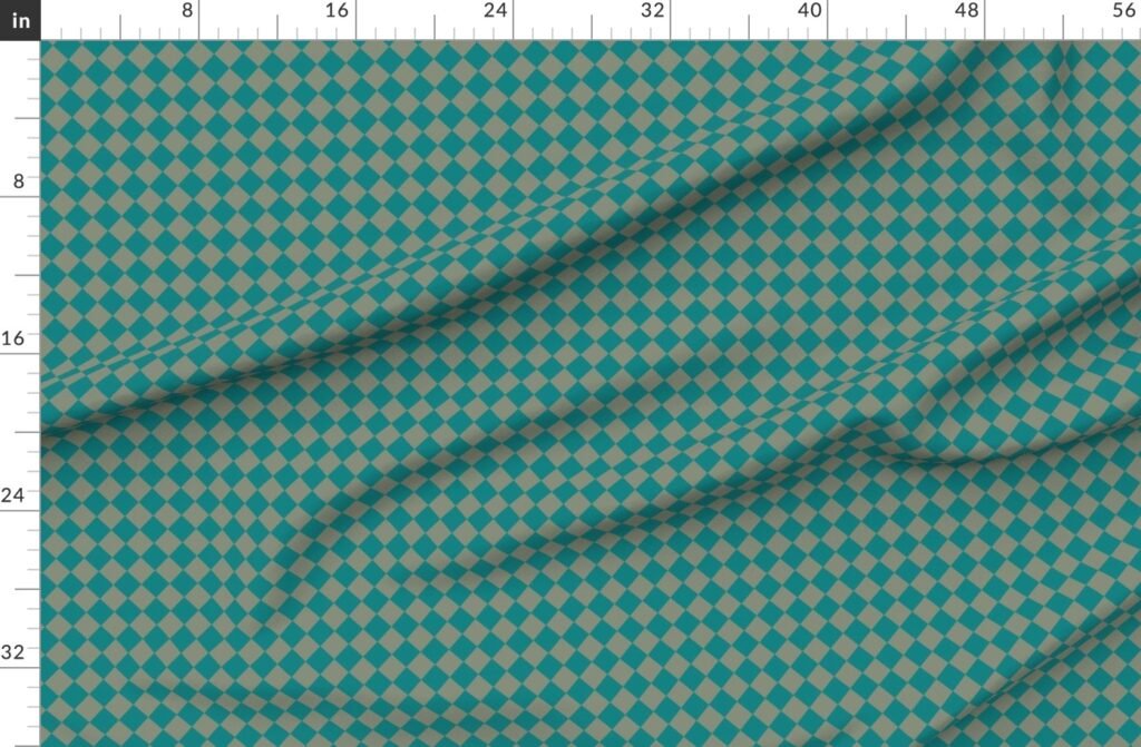 Classic Teal and Sage Green 1 Inch Diagonal Check Fabric design