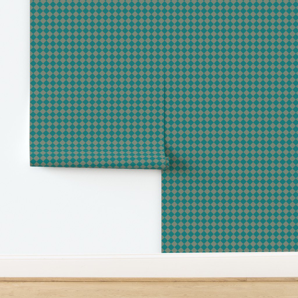Classic Teal and Sage Green 1 Inch Diagonal Check Wallpaper design
