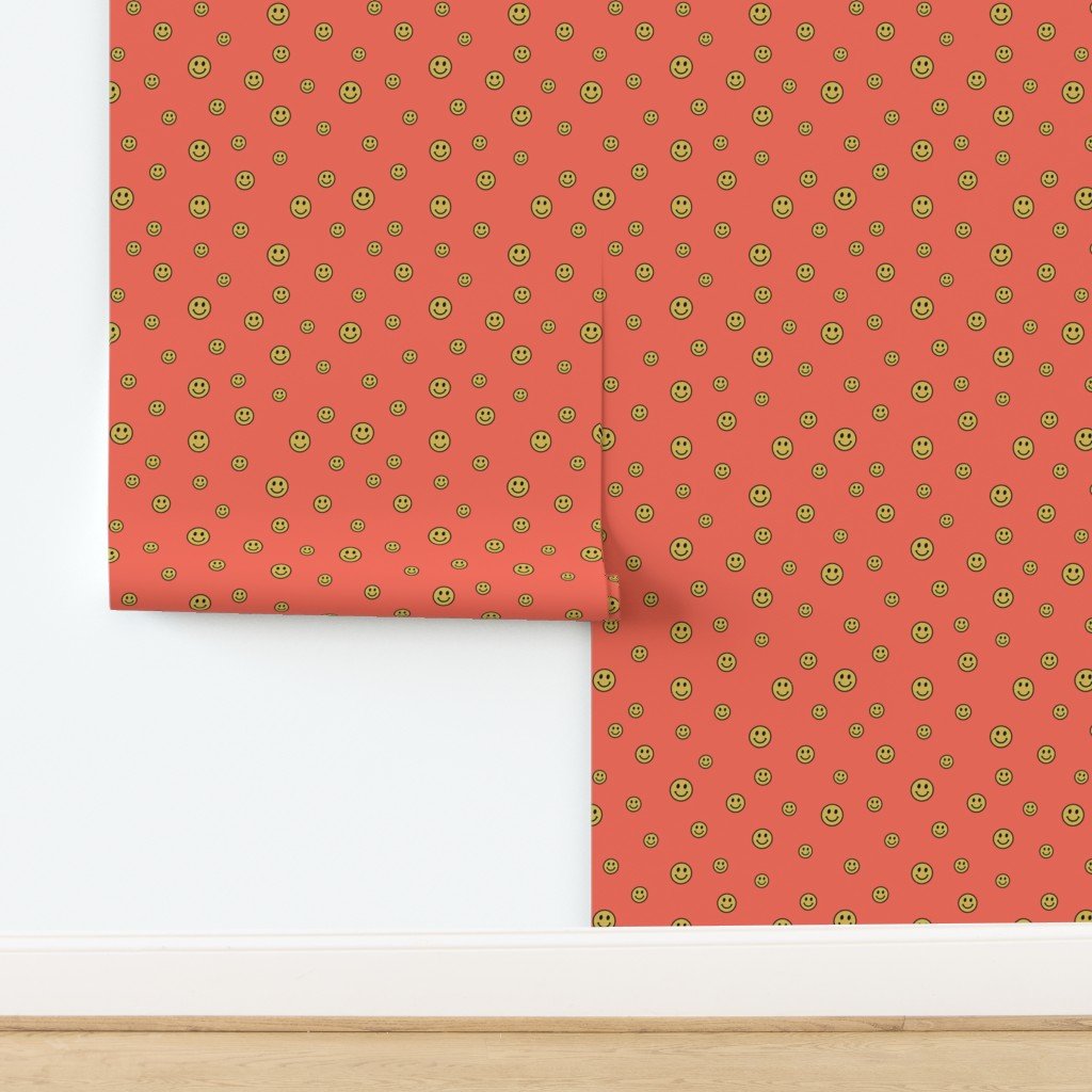 Retro Yellow Smiley Faces on Coral Decor Collection design