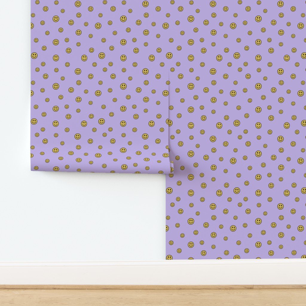 Retro Yellow Smiley Faces on Lavender Home Styling Collection design