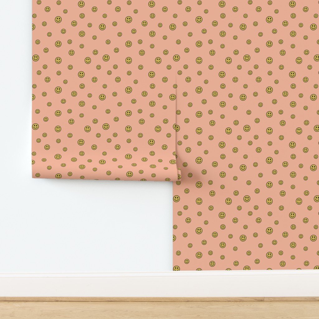 Retro Yellow Smiley Faces on Peach Interior Collection design