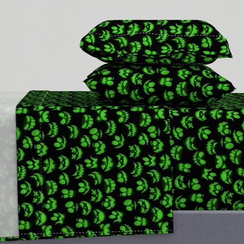 Mini Grinning Halloween Jack o Lantern Faces in Neon Green on Black Design Collection Interior Collection pumpkin faces sheet set design