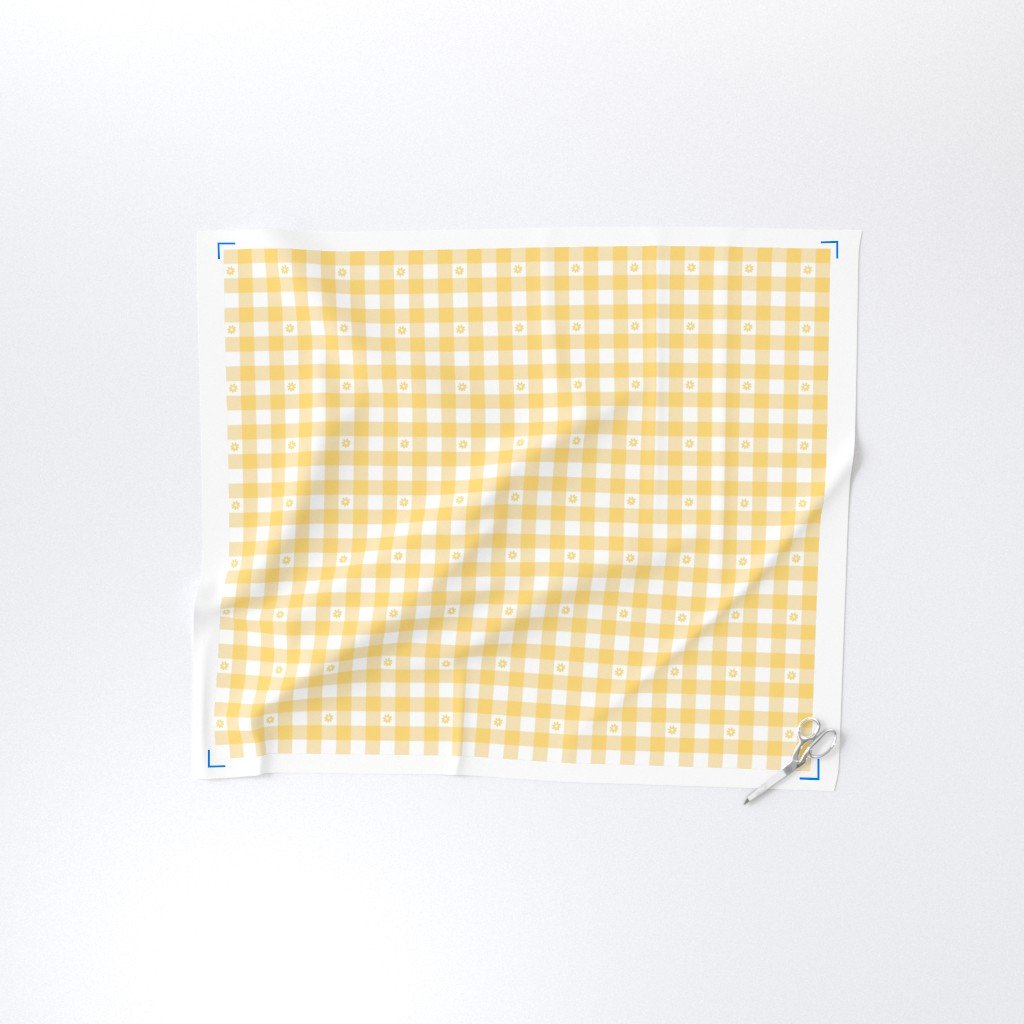 Buttercup Yellow and White Gingham Check with Center Floral Medallions in Home Decor Collection Home Styling Collection cafe gingham fabric