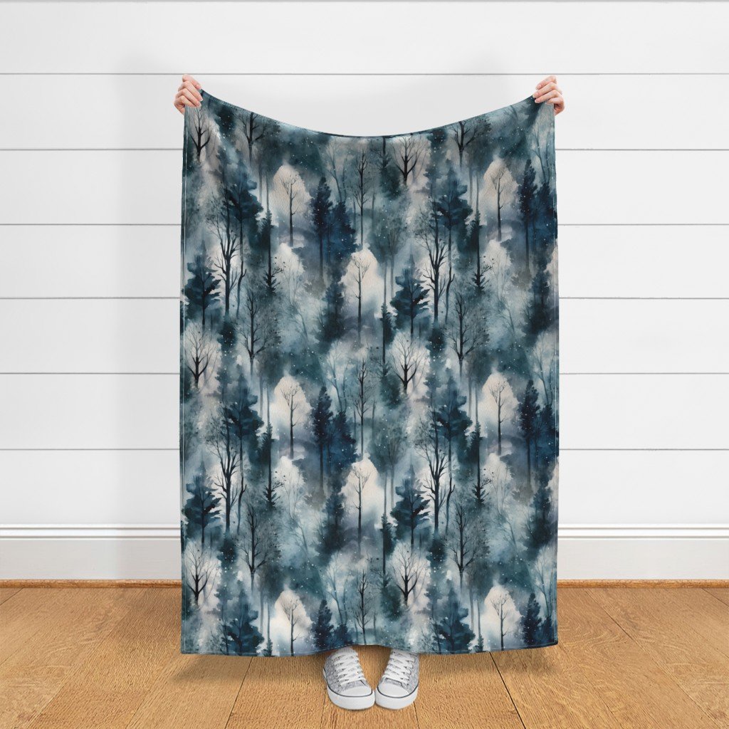 Endless Winter Dreamscape Trees in Misty Forest Decor Collection Design Collection seamless trees fabric