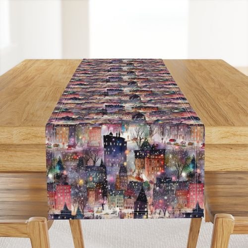 New York City Christmas Street Watercolor Home Decor Collection Home Decor Collection new york houses table runner design