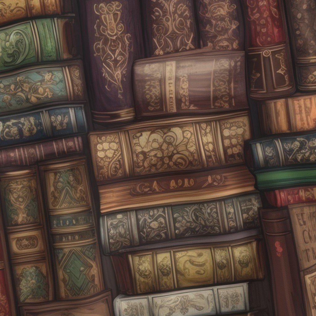 Stacked Bound Vintage Books on Library Book Shelf Fabric library shelf fabric