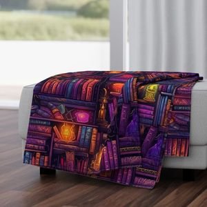 Witch Spooky Neon Halloween Books on Library Spell Book Shelf Home Decor Collection Decor Collection halloween books throw blanket design
