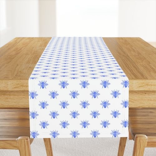Blue Faux-foiled Bees on White Home Styling Collection Home Decor Collection royal queen bee table runner design
