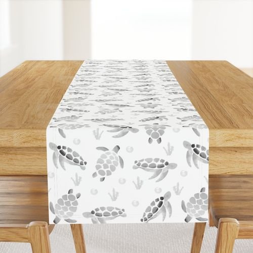 Grey Ombre Watercolor Sea Turtle Print Interior Collection Home Decor Collection aquatic life table runner design