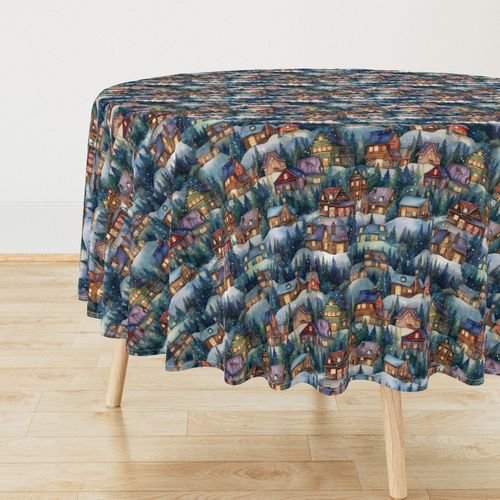 Small Christmas Rustic Country Winter Cabins Watercolor Home Decor Collection Decor Collection wintery christmas tablecloth design