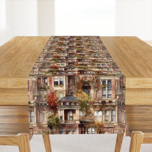 Brownstone Buildings in Varied Tones of Brown Watercolor Design Collection Interior Collection arches table runner design