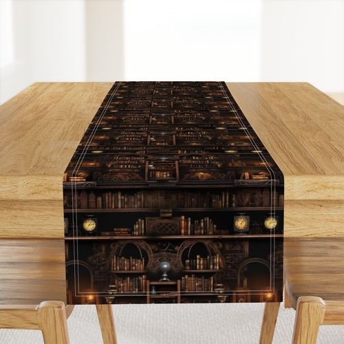 Spooky Photo realisticSmall Dark Academia Stampunk Bookshelves in Muted Design Collection Design Collection dark academmia table runner design