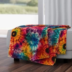 Jumbo Tie Dye Batik in Bright Multi Rainbow Colors Circling Swirls Interior Collection Home Styling Collection dye technique throw blanket design