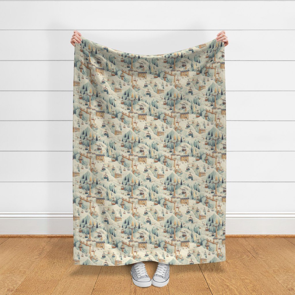 Vintage Ski Slope Cabins in Soft Pastels Fabric ski print fabric