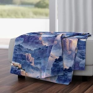 Winter Silence Over the Grand Canyon Watercolor Landscape Home Styling Collection Decor Collection cool tone throw blanket design