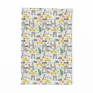 New York City Watercolor Motifs with Empire State and Statue of Liberty Home Decor Collection Interior Collection seamless pattern tea towel design