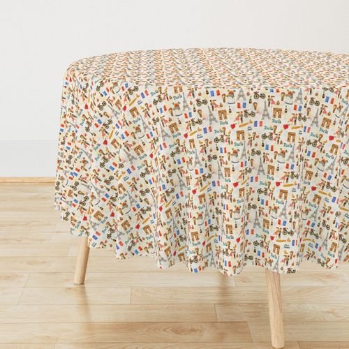 Adorable Whimsical Watercolor Paris Motifs with Eiffel Tower Interior Collection Home Decor Collection hand drawn tablecloth design