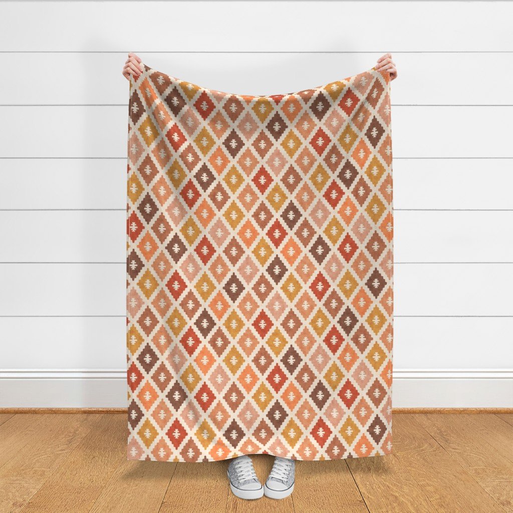 Large Sun Bleached Vintage Diamond Textile Interior Collection Home Decor Collection warm tone fabric