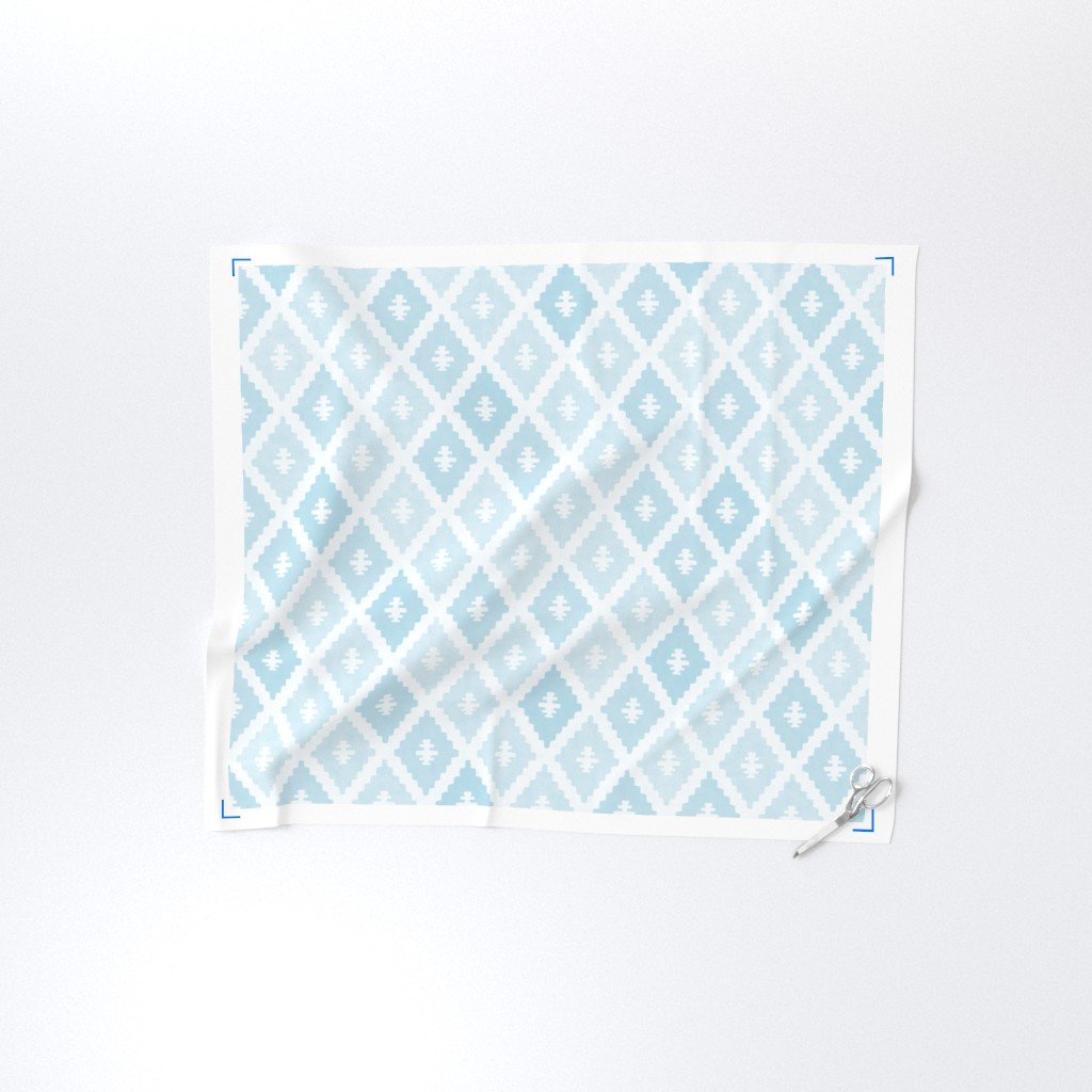 Large Sun Faded Mediterranean Diamond Pattern in Powder Sky Blue Home Styling Collection Home Decor Collection pastel blue fabric