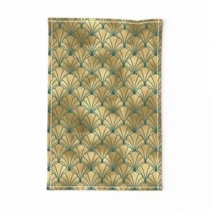 Teal and Faux Gold Foil Vintage Art Deco Scallop Shell Pattern Home Decor Collection Design Collection art deco pattern tea towel design