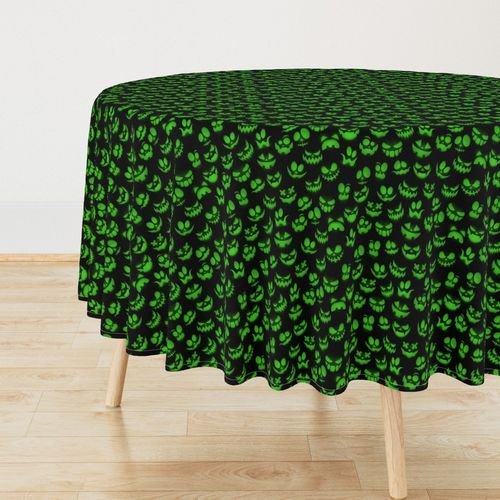 Mini Grinning Halloween Jack o Lantern Faces in Neon Green on Black Design Collection Interior Collection scary faces tablecloth design