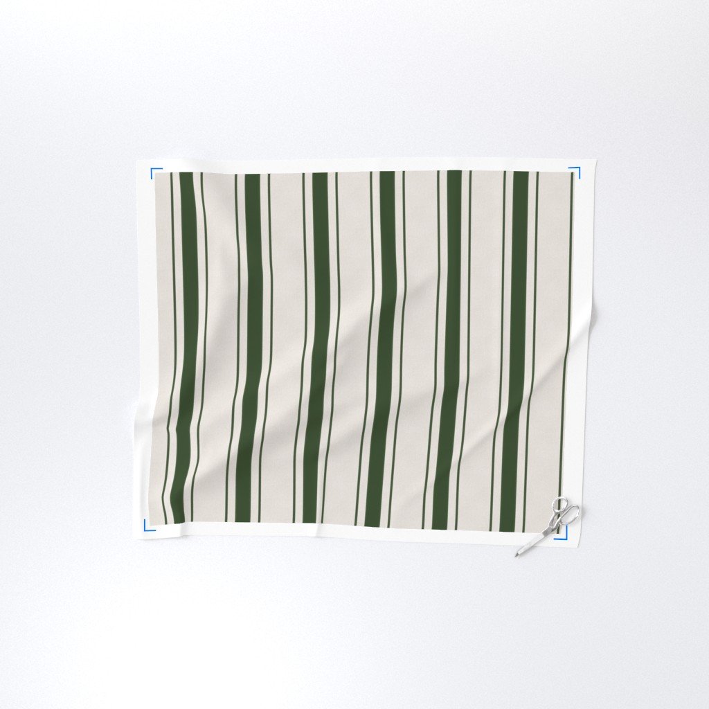 Forest Green Antique Vintage Mattress Ticking Stripe on Cream Decor Collection Home Decor Collection green stripes fabric