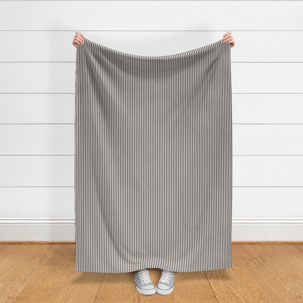 Micro Coal Black Antique Vintage Mattress Ticking Stripe on Cream Fabric micro coal black fabric
