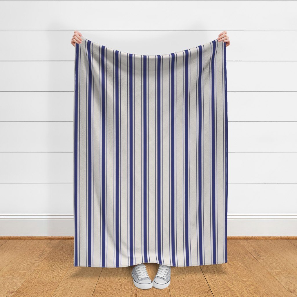 Medium Cornflower Blue Antique Vintage Mattress Ticking Stripe on Cream Home Decor Collection Home Styling Collection blue and cream fabric