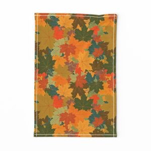 Smaller Autumn Leaves Scattered in Gold Red Brown and Green Design Collection Home Styling Collection brown leaves tea towel design