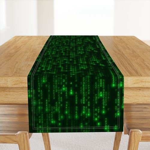 Bright Neon Green Digital Rain Computer Code Home Styling Collection Decor Collection code table runner design