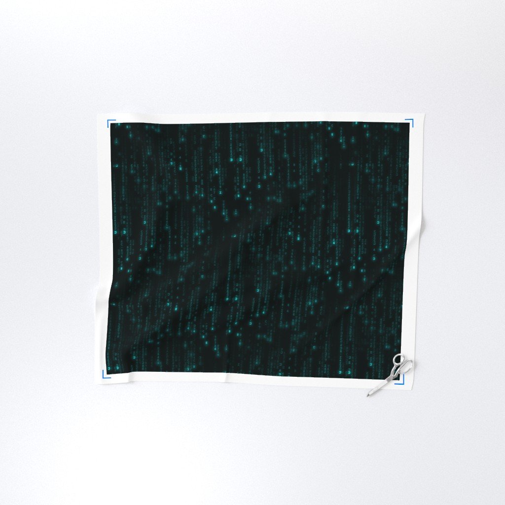Neon Aqua Digital Rain Computer Code Fabric neon code fabric