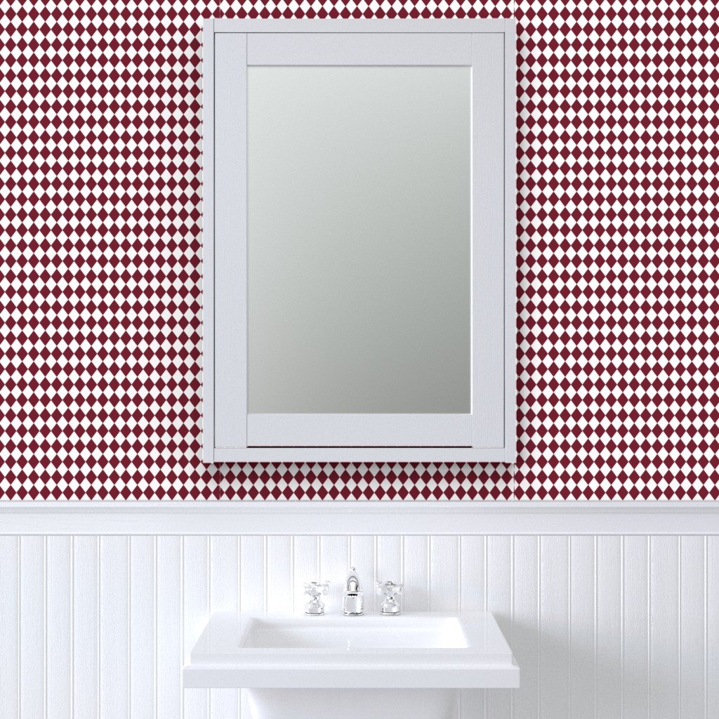 Small Wine and White Diamond Harlequin Check Pattern Wallpaper diamond wine wallpaper