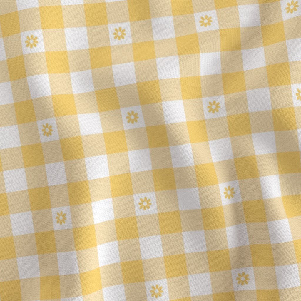 Buttercup Yellow and White Gingham Check with Center Floral Medallions in Home Decor Collection Home Styling Collection floral medallion fabric