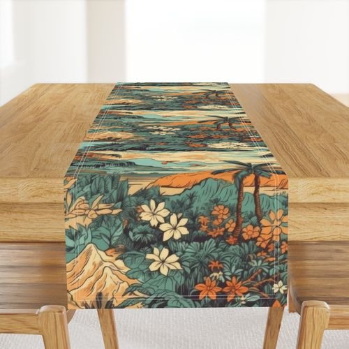 Vintage Hawaiian Landscape Teal Interior Collection Home Styling Collection tropical landscape table runner design